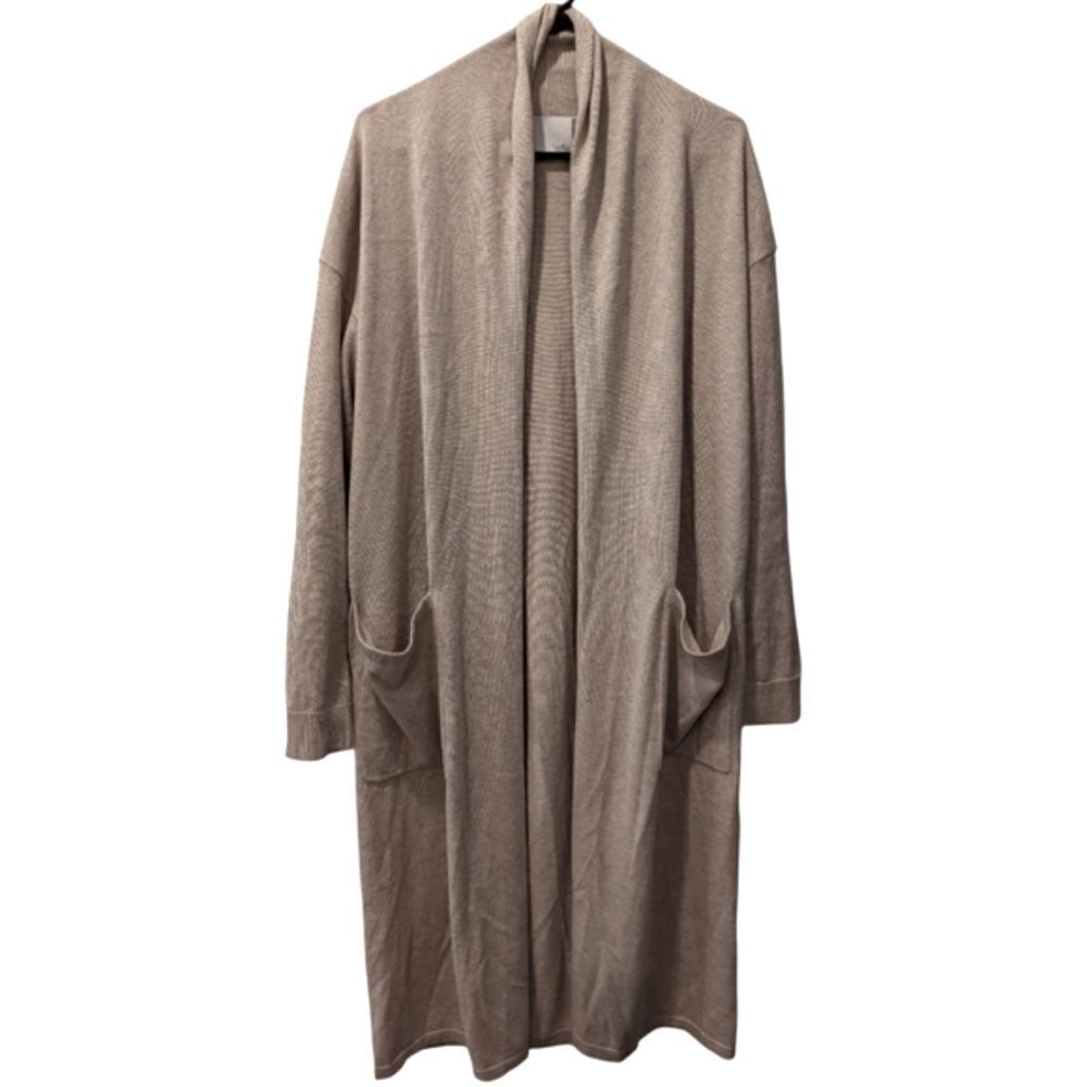 Fiorla Oversized Long Duster Tan Cotton & Cashmere Open Front Cardigan Women's S